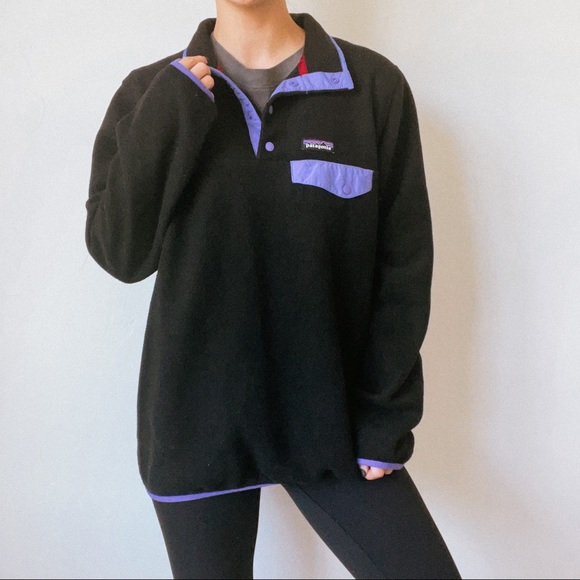 Patagonia Tops - Patagonia Synchilla Lightweight Snap-T Black & Purple Pullover Fleece Sweatshirt
